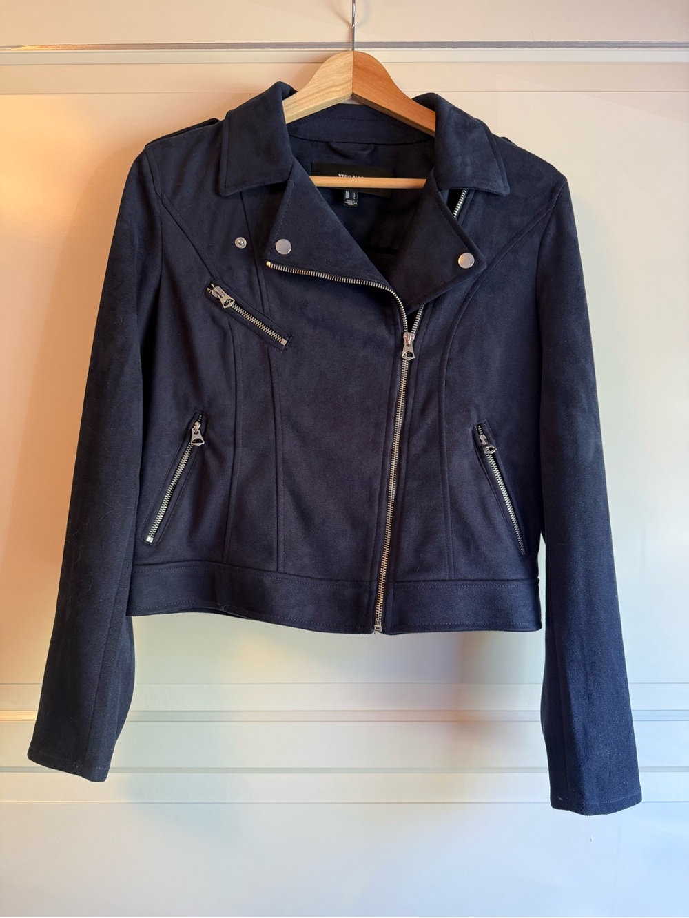 Vero Moda Black Suede Moto Jacket with Asymmetrical Zip